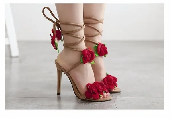 Womens Fashion: Taiwan Show Rose Cross Lacing Women Sandals High Heels Lady Casual Lace-Up