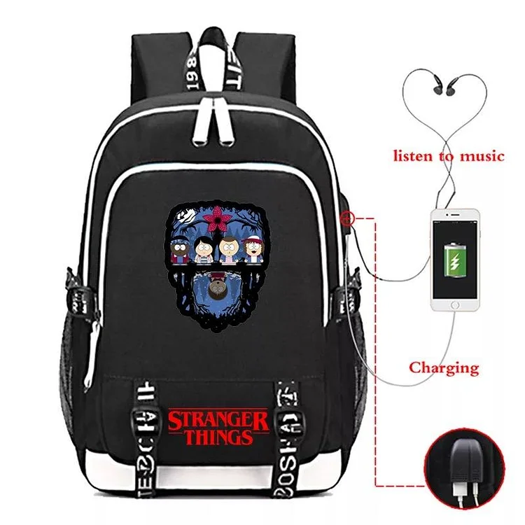 Mayoulove Stranger Things Eleven #7 USB Charging Backpack School Note Book Laptop Travel Bags-Mayoulove