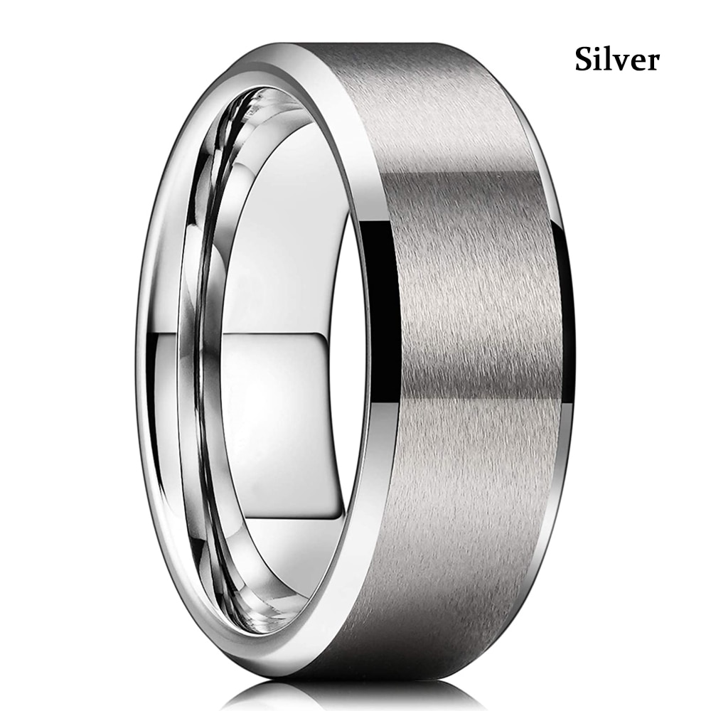 Classic Men's 8mm Black Tungsten Wedding Rings Double Groove Beveled Edge Brick Pattern Brushed Stainless Steel Rings For Men