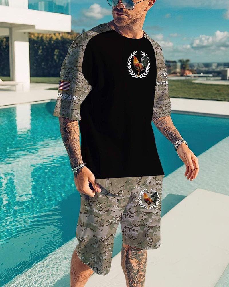 men's camouflage stitching printing leisure sports suit