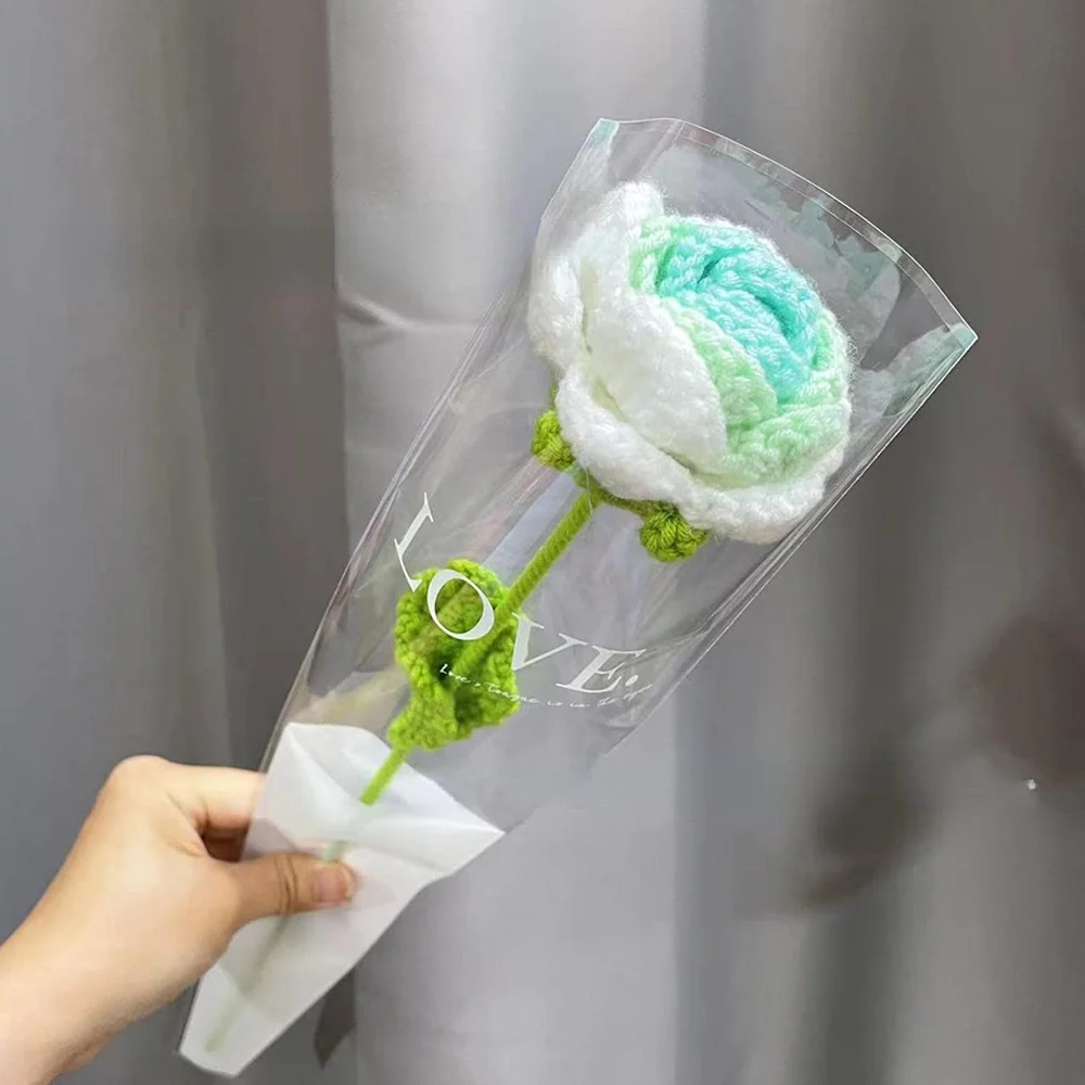 Hand knitted roses crochet bouquet