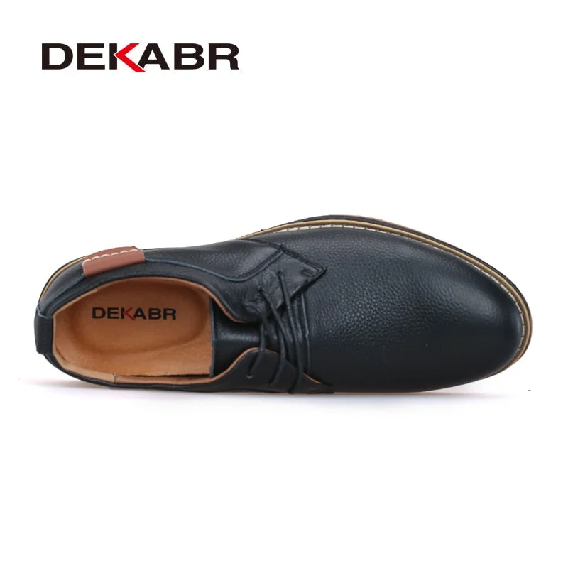 DEKABR High Quality Men Flats Casual New Genuine Leather Flat Shoes Men Oxford Fashion Lace Up Dress Shoes Work Shoe Sapatos