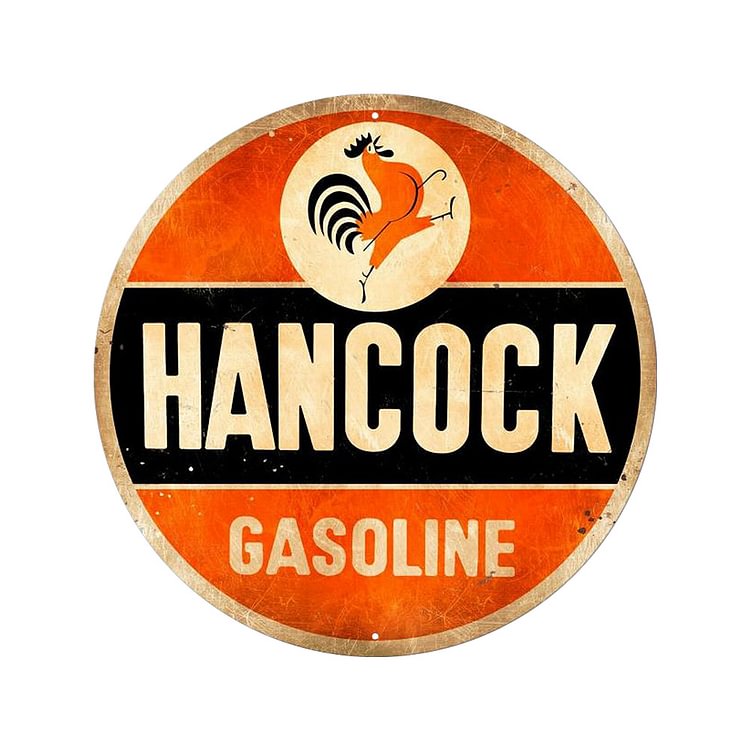 30*30cm - Hancock Gasoline - Round Tin Signs/Wooden Signs