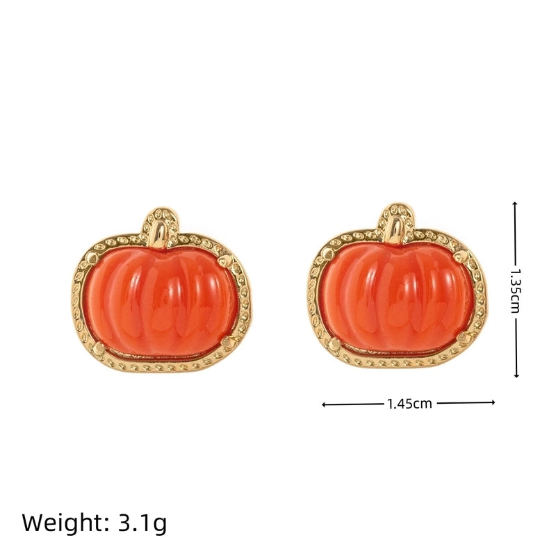 Copper Gold Plated Inlay Pumpkin Skull Resin Jewelry Set