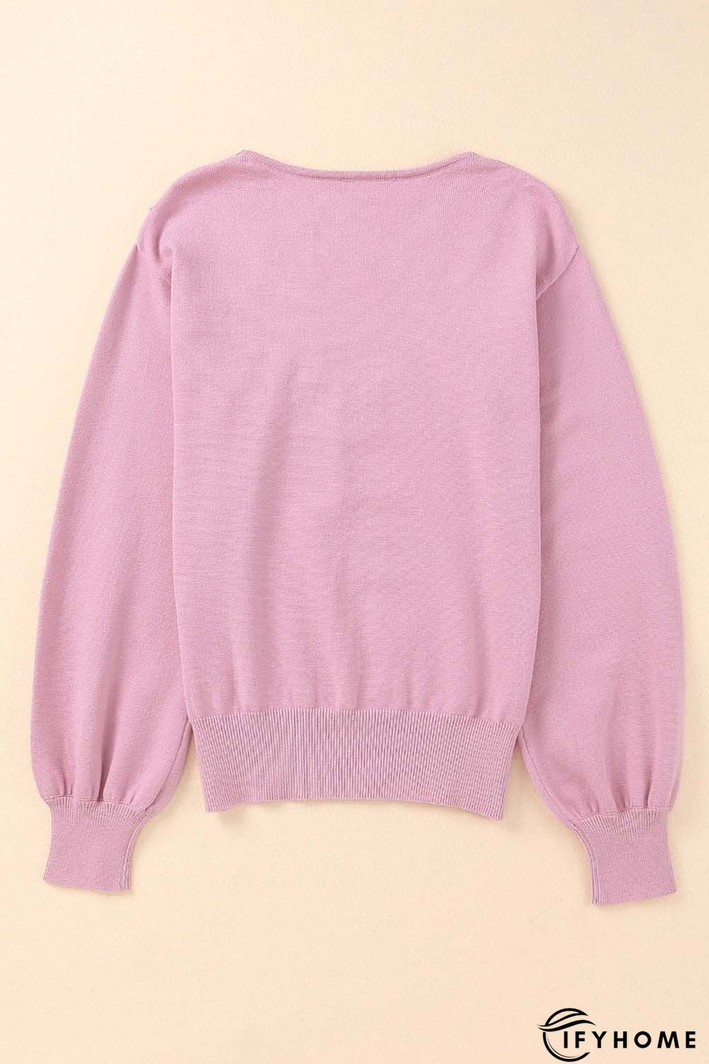 Pink Lace Splicing Knitted Sweater | IFYHOME