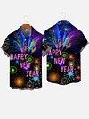 Happy New Year! Glitter Neon Fireworks Hawaiian Short Sleeve Shirt