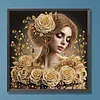 Dame aux perles de rose dor&eacute;e, kit sp&eacute;cial de perceuse partielle en forme DIY pour adultes, d&eacute;butants, d&eacute;coration int&eacute;rieure, peintures de diamants, art de pierres pr&eacute;cieuses 30x30cm