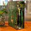 3D Wooden Puzzle Bookend Dollhouse Forest Deer Book Nook with Light Bookshelf Insert Decor 