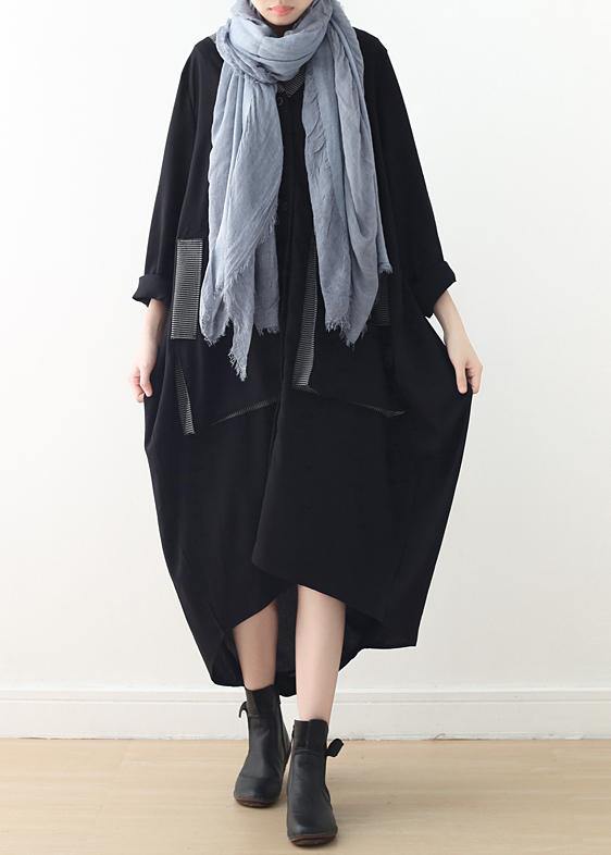 VCSHOES Loose black quilting clothes v neck patchwork Maxi fall Dresses