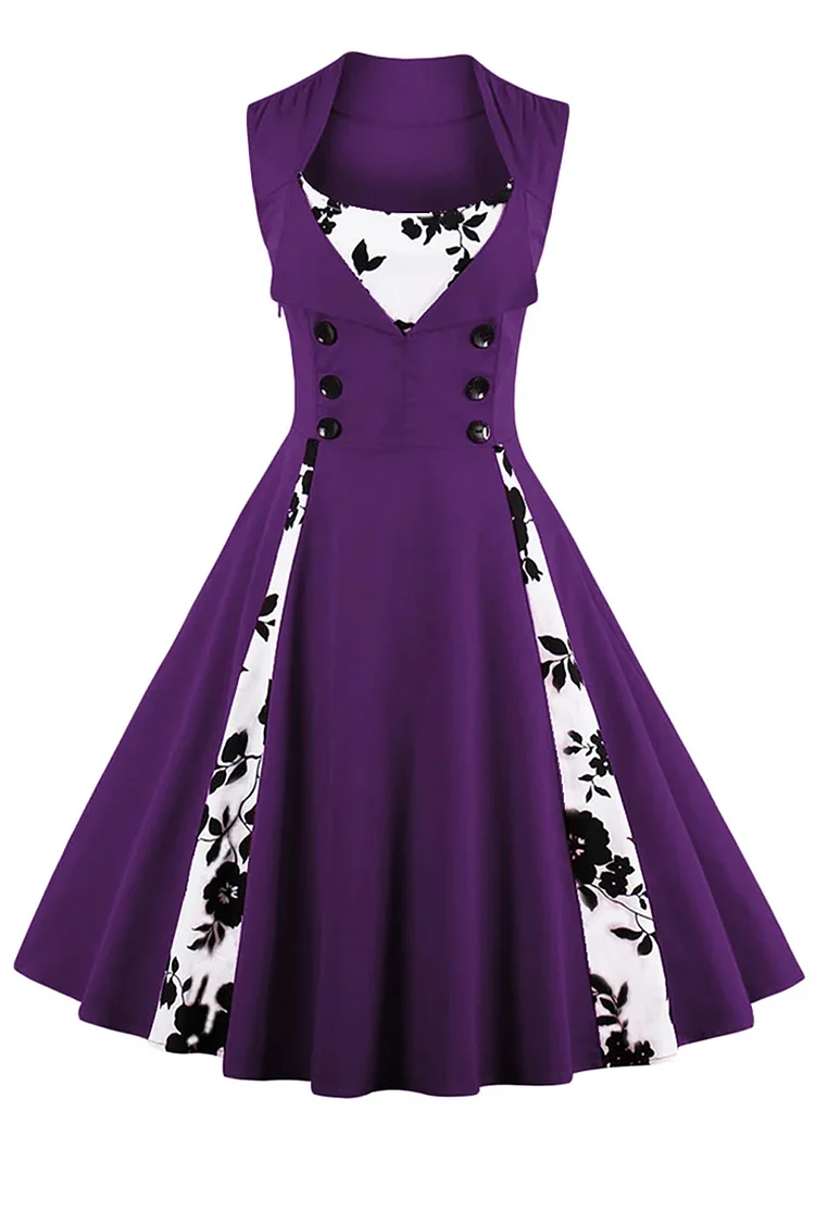 1950s Red Retro Party Patchwork Colorblock A-Line Midi Dress