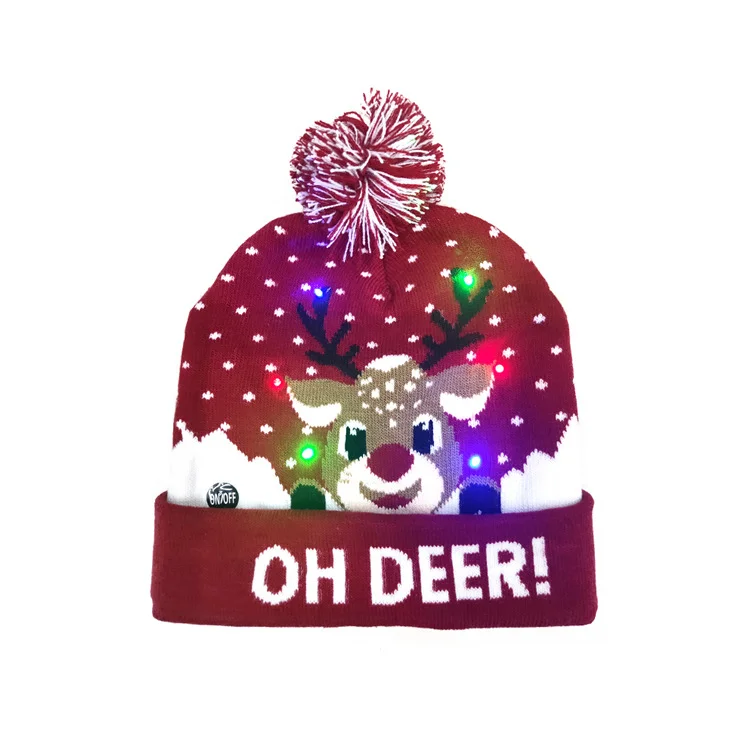 2022 New Year Christmas LED Knitted Caps Adult Child Light Up Beanie Autumn Winter Elastic Hats  Cute Cap Wholesale Christmas