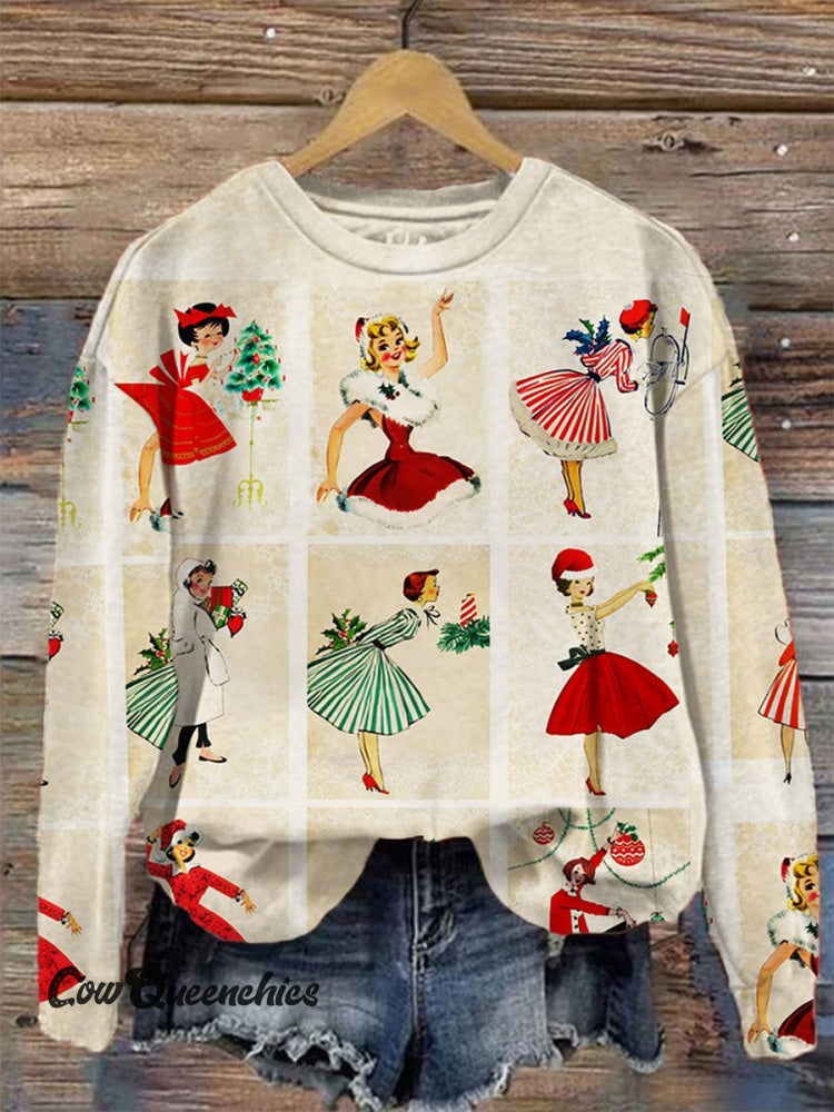 Vintage Christmas Print Casual Sweatshirt Multicolor / S