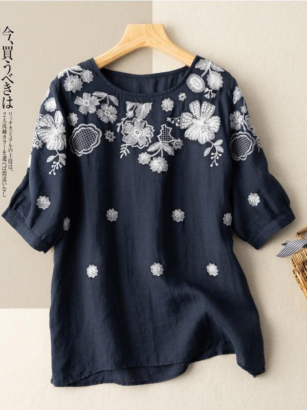 Women Short Sleeve Scoop Neck Floral Printed Graphic Top