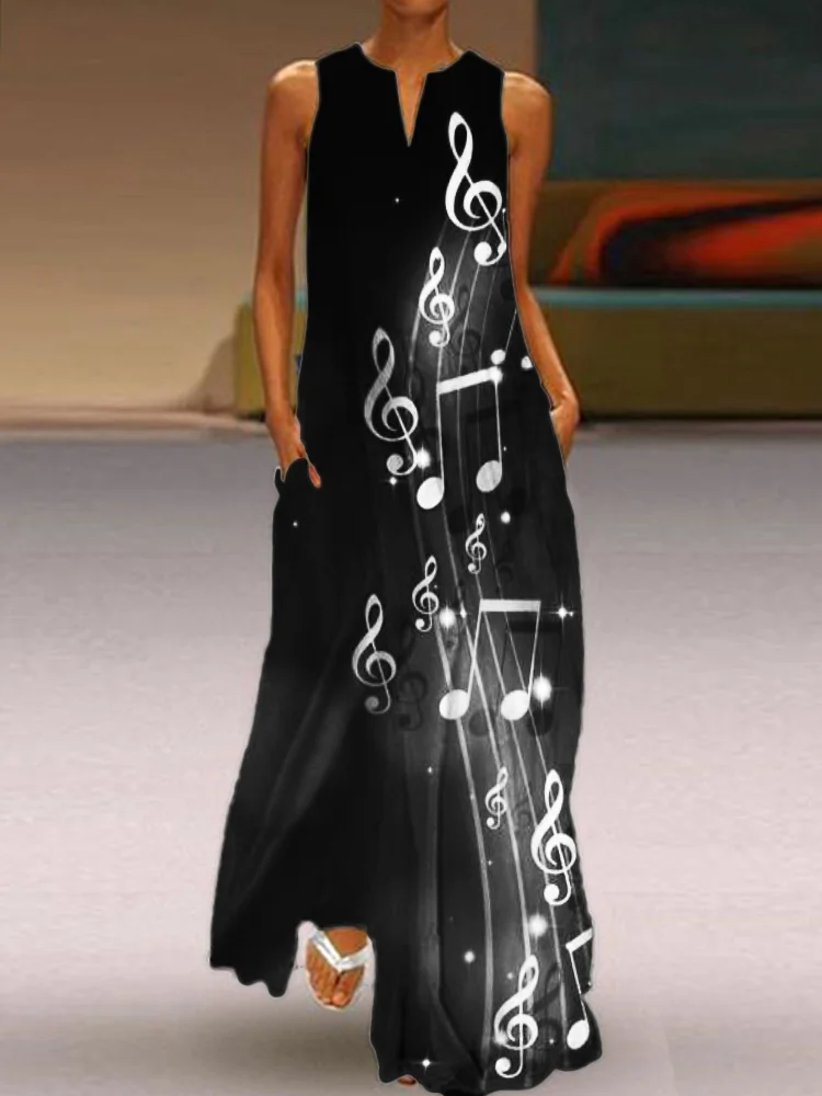 Glitter Music Notes Gradient Art Flowy Maxi Dress