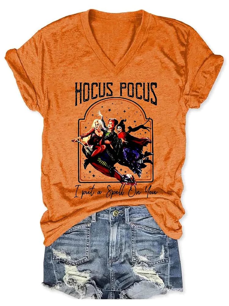 Women Hocus Pocus I Put A Spell On You Halloween V-Neck T-Shirt