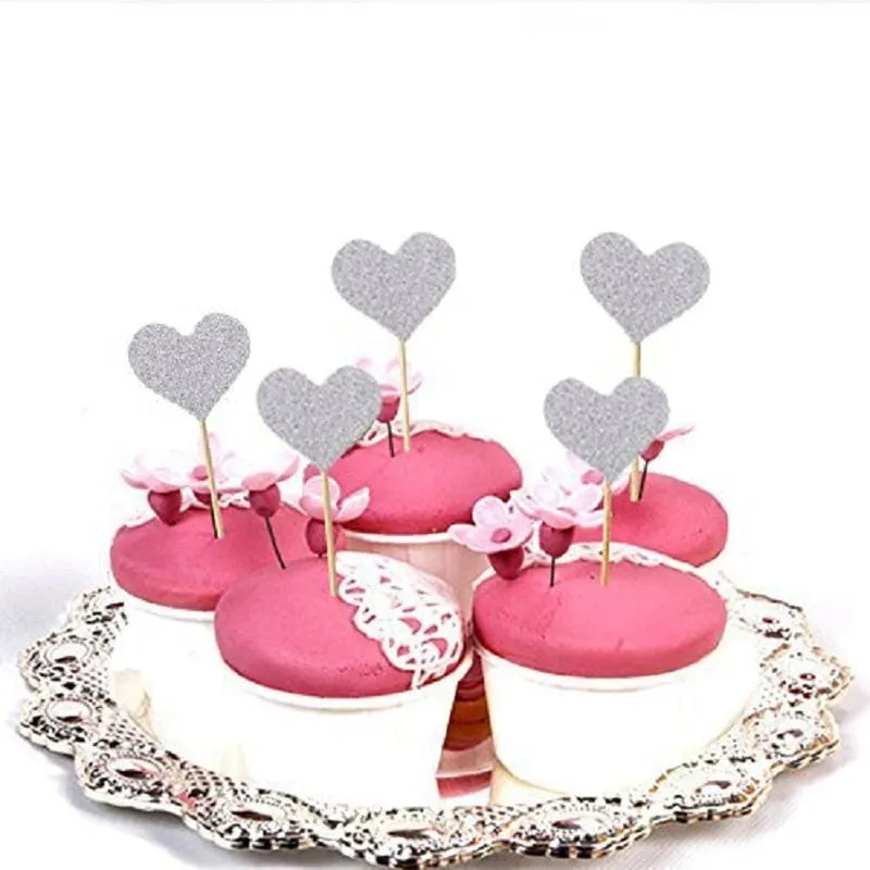 20 Pcs Handmade Lovely Glitter Heart Star Cupcake Toppers Birthday Wedding Party Decoration Cake Decoration Food Picks Supplies