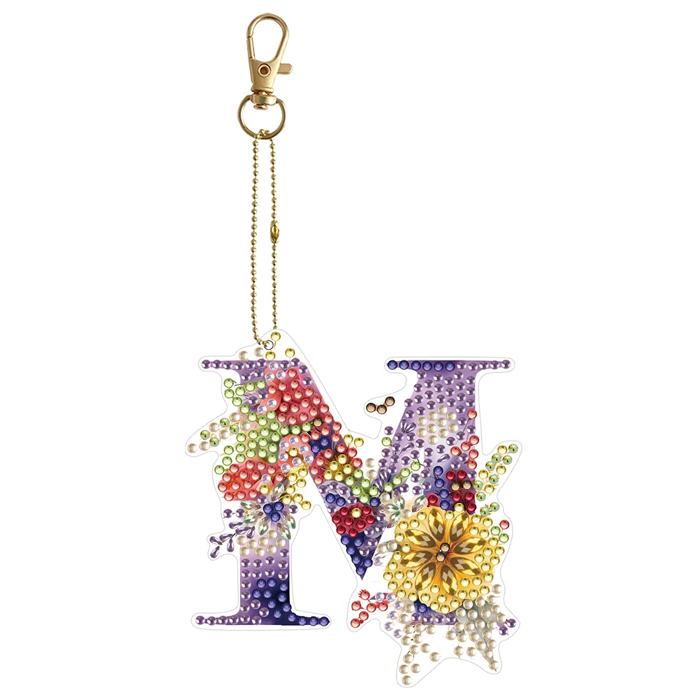 DIY M Diamond Art Key Rings Lettter Keychain Supplies Gift for Kids(Double Sided)