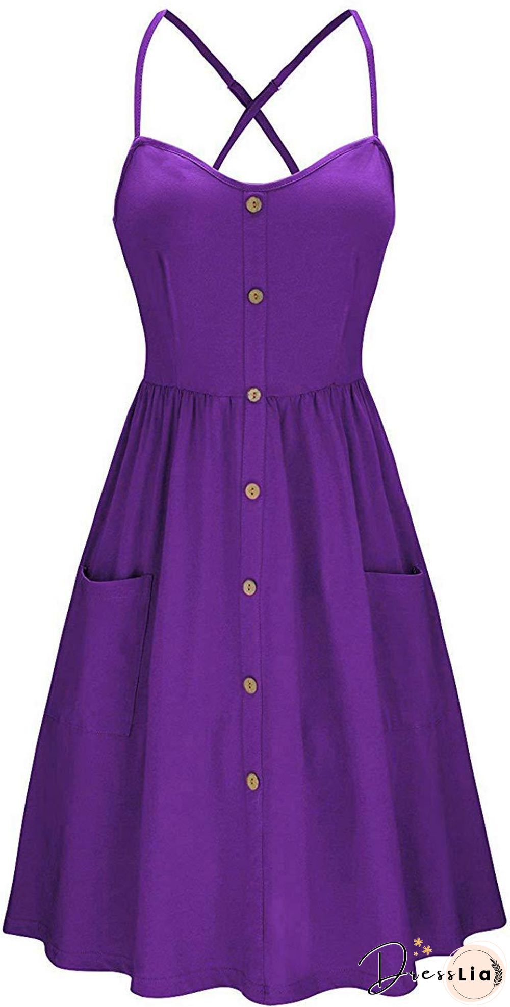 Button Pocket Solid Suspender Dress