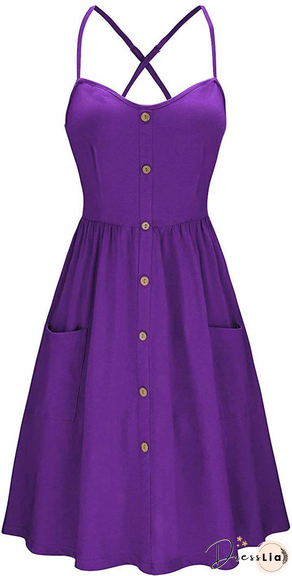 Button Pocket Solid Suspender Dress