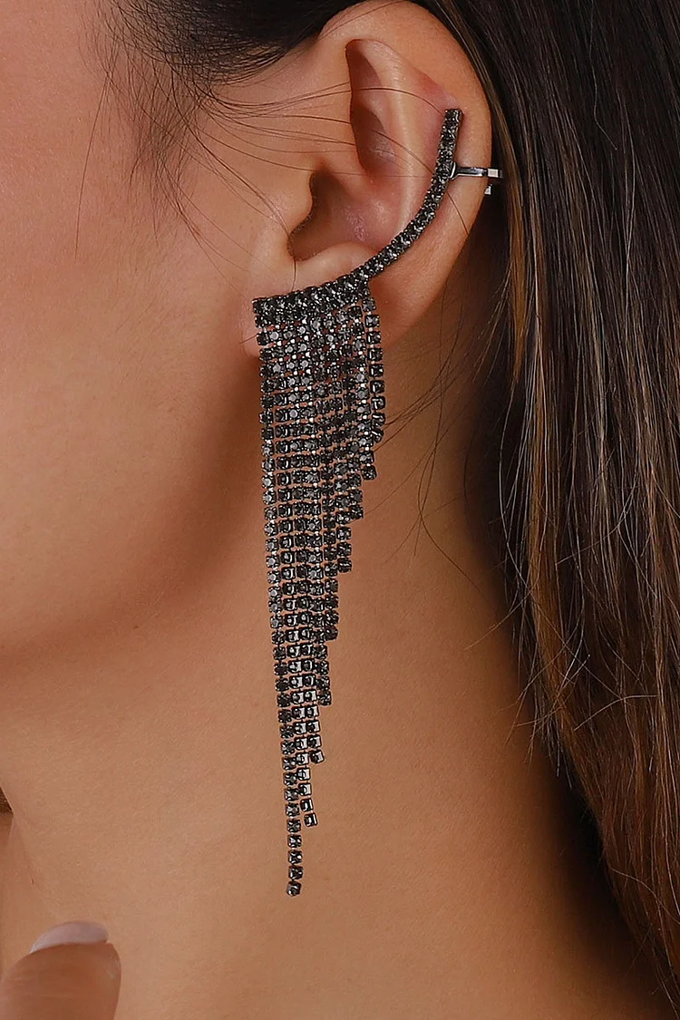 Fashion Tassels Rhinestone Alloy Clip Earrings