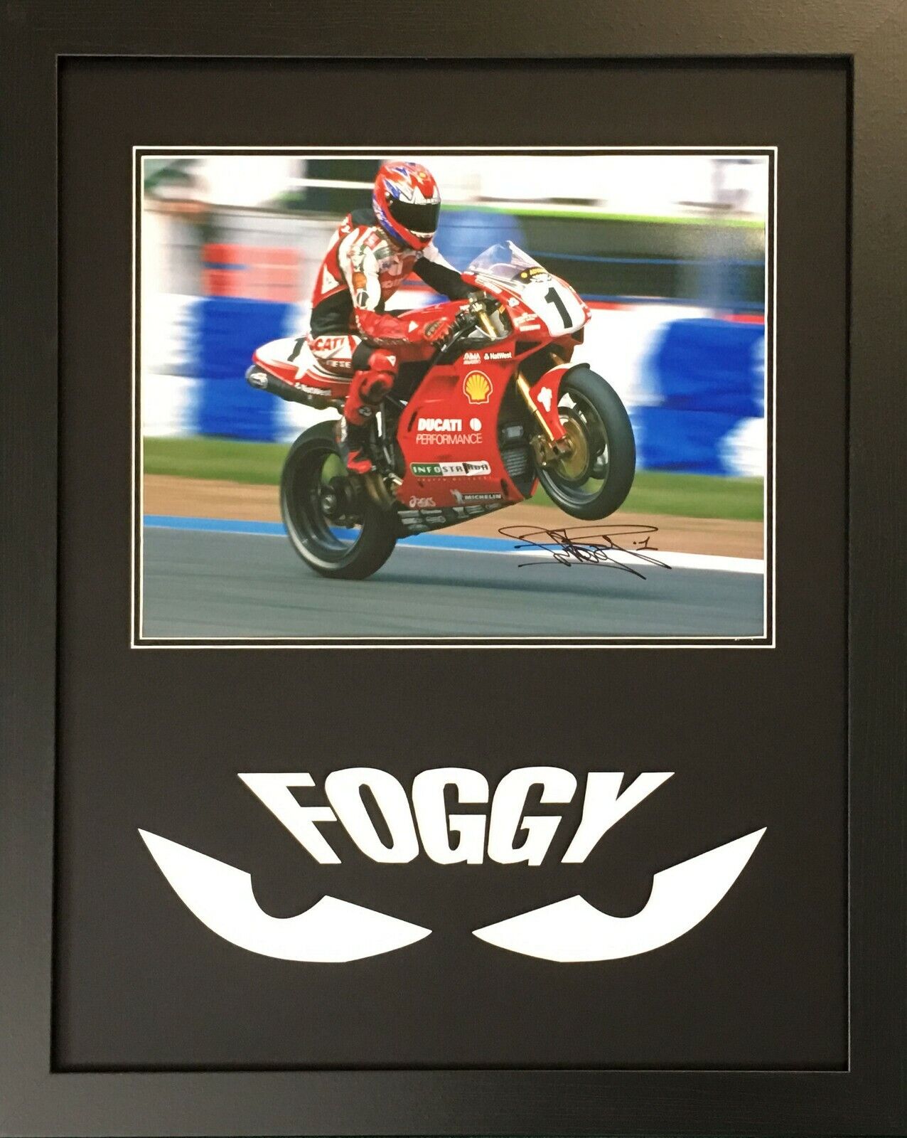 FRAMED CARL FOGARTY FOGGY WORLD SUPERBIKE CHAMPION 16X12 Photo Poster painting COA & PROOF