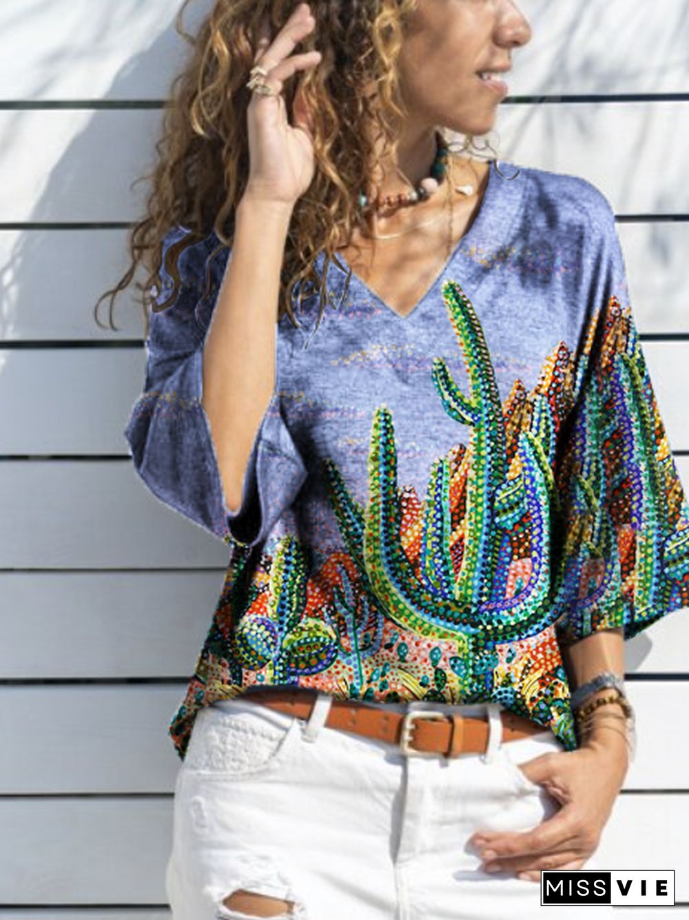 Casual V Neck Cotton Short Sleeve T-shirt