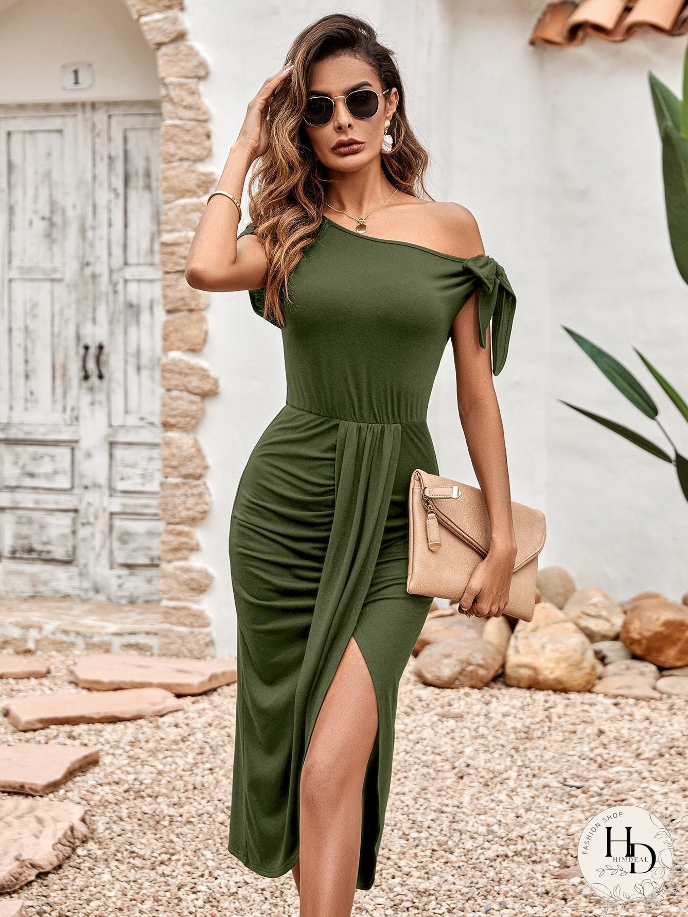 Asymmetrical Front Slit Midi Dress