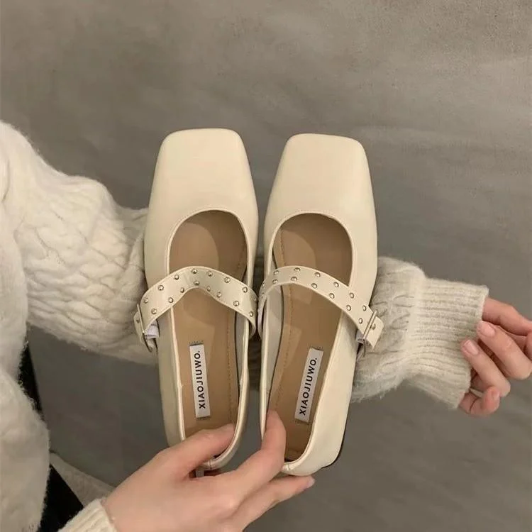 Colourp Colourp Jane Shoes Female 2024 Summer New Niche Design Sense Flat Bottom A Word Buckle Square Head Senior Sense Of Spring And Autumn Single Shoes