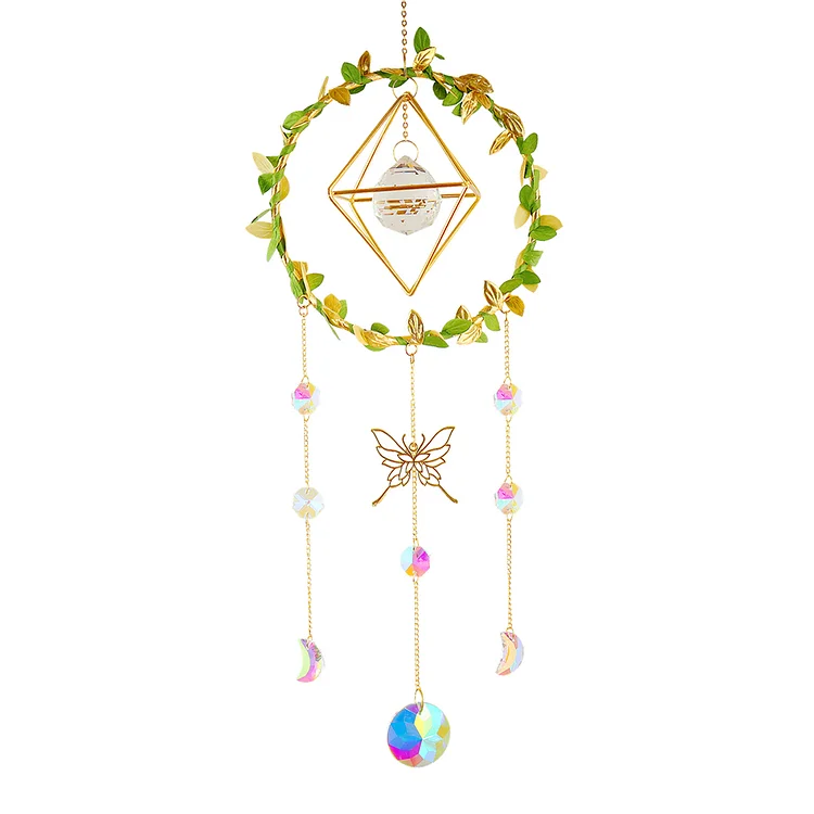 Crystal Wind Chime Prism Catchers Ornament Home Room Garden Decor (Round)