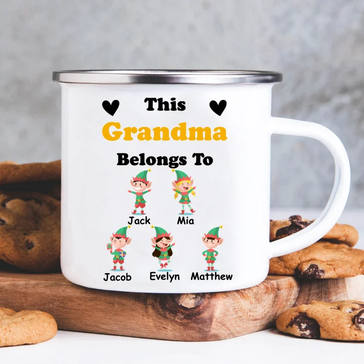 Elf Enamel Mug Customized Titles & 1-6 Names Cup Personalized Christmas Mugs Gift for Family