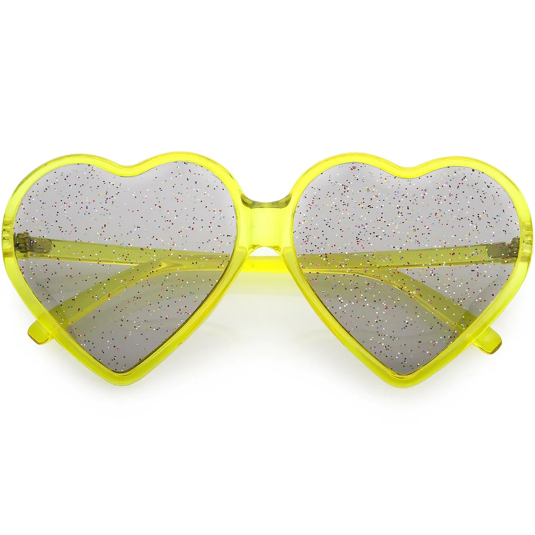 Women's Novelty Oversize Heart glasses Smoke Glitter Lens 62mm