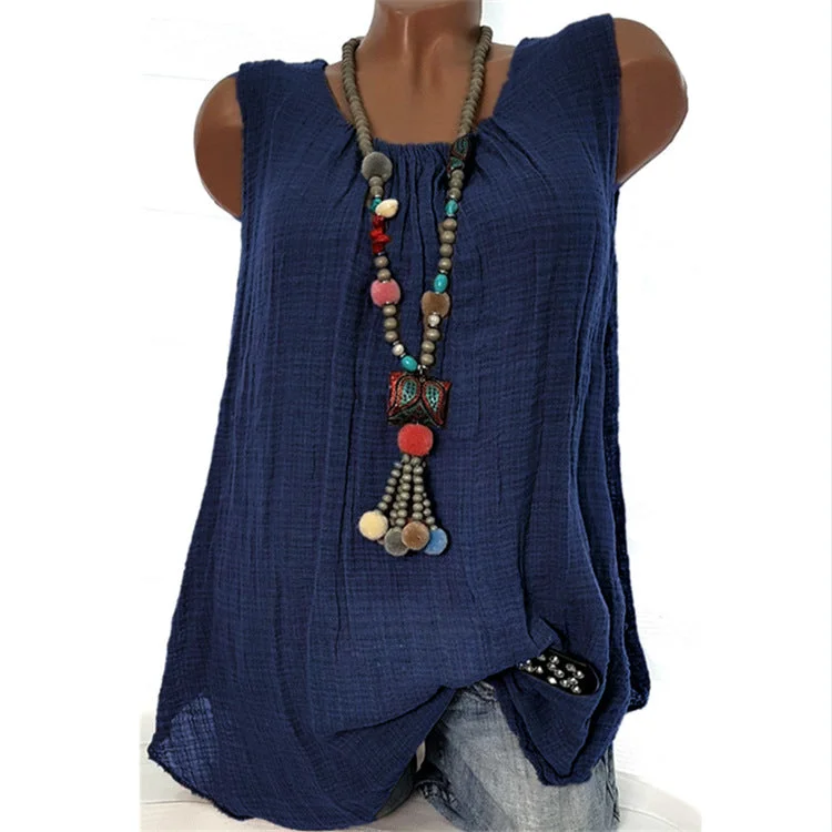 Round Neck Solid Sleeveless Casual T-shirt