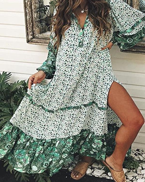 Women Summer Floral Sprig Maxi Dress