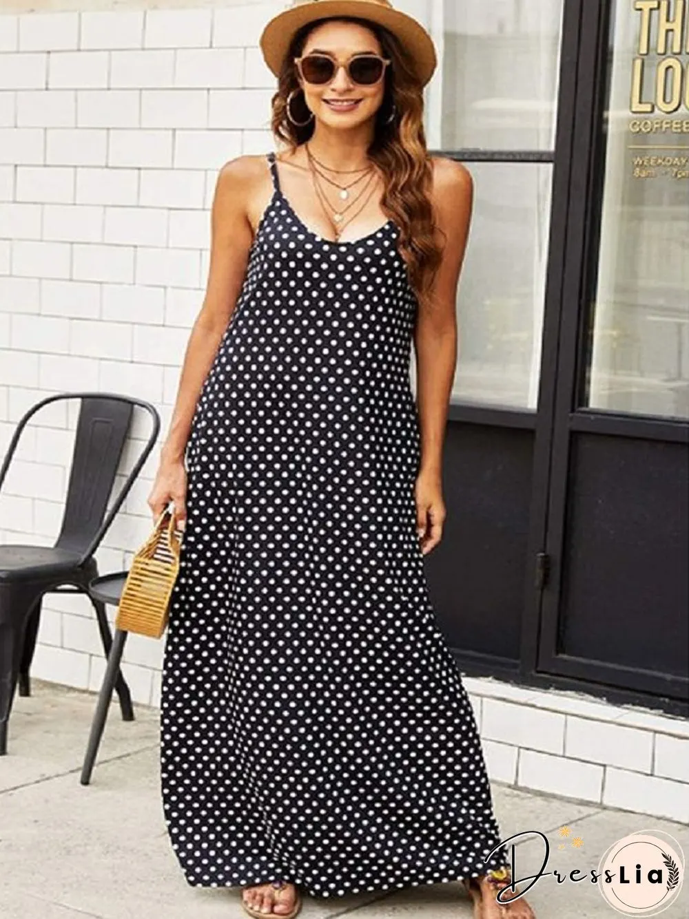 Printed Suspender Dress Beach Dress Black Dresses
