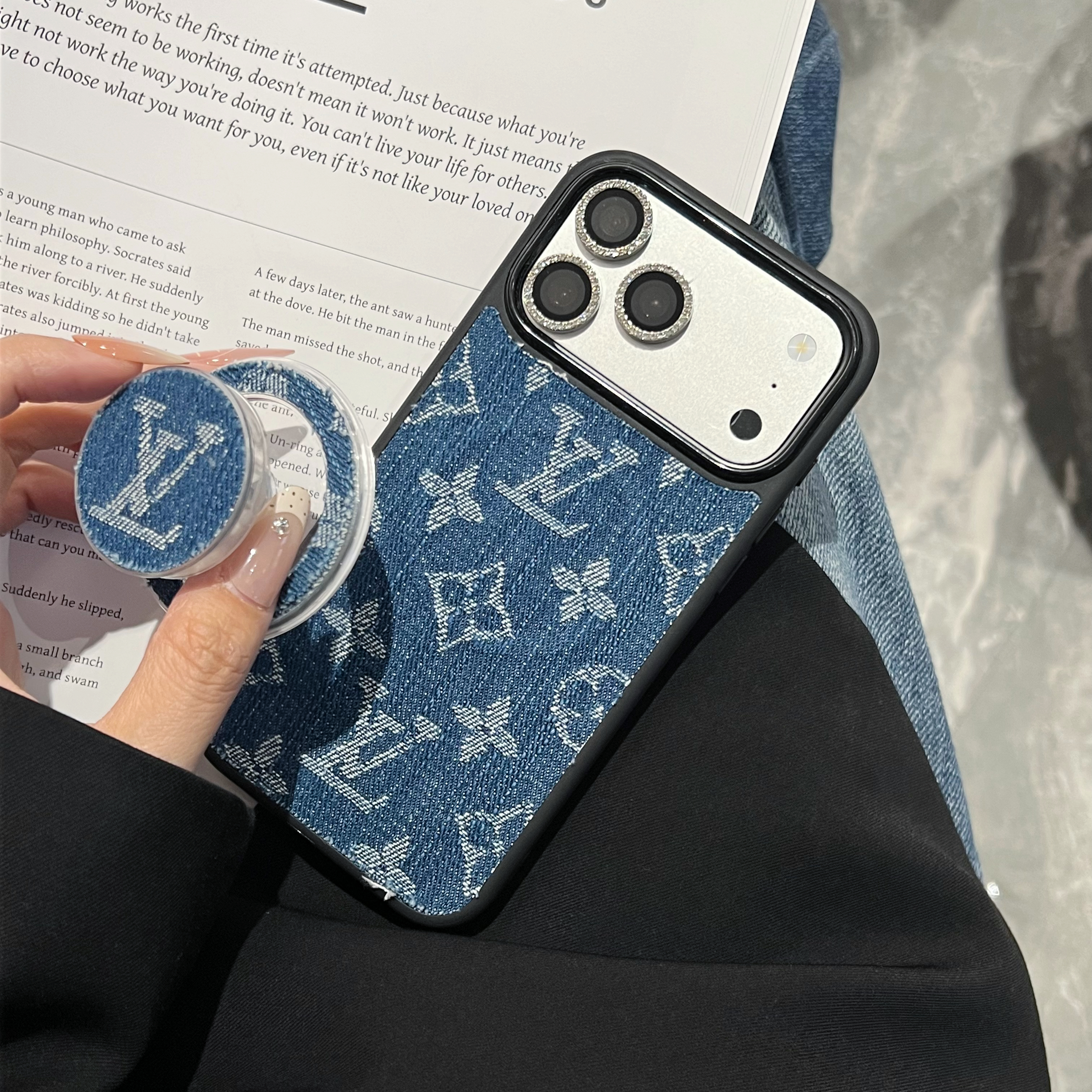 LV Vintage Denim Monogram MagSafe Case Washed Indigo for Apple iPhone