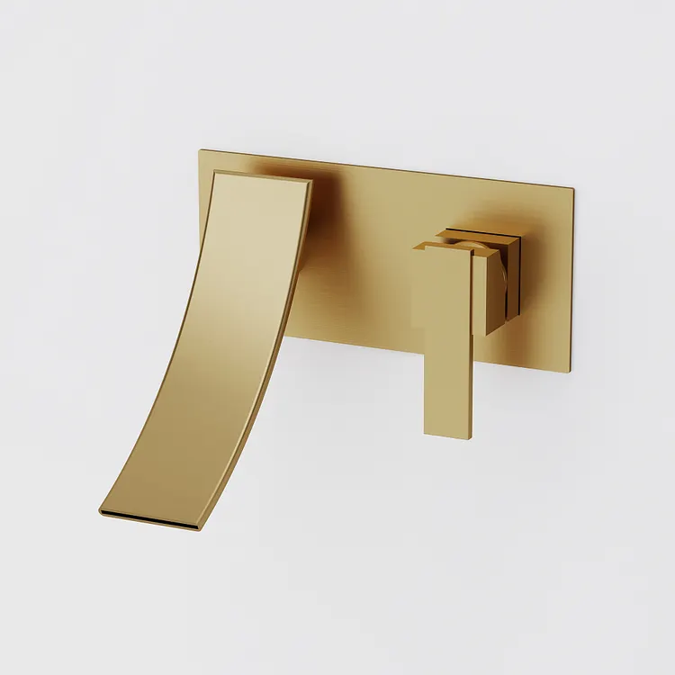 EVERSTEIN Wall-Mount Waterfall Bathroom Sink Faucet 3.93'' Spout Height Brushed Gold