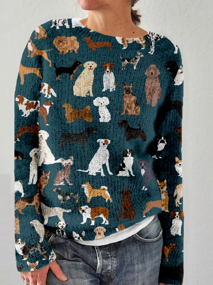 VChics Lots of Breeds Dog Graphic Cozy Sweater