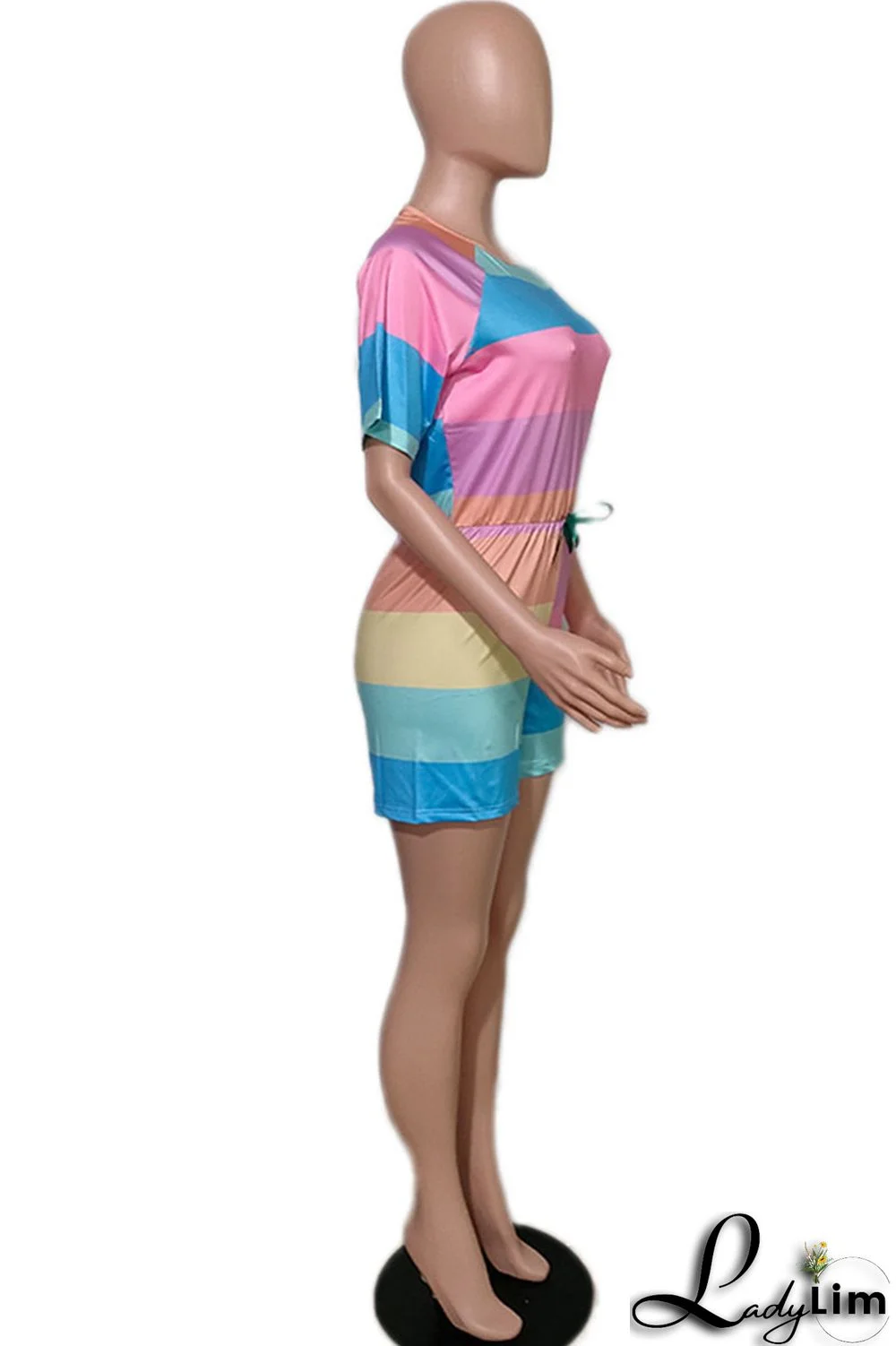 Multicolor Casual Print Split Joint O Neck Straight Jumpsuits