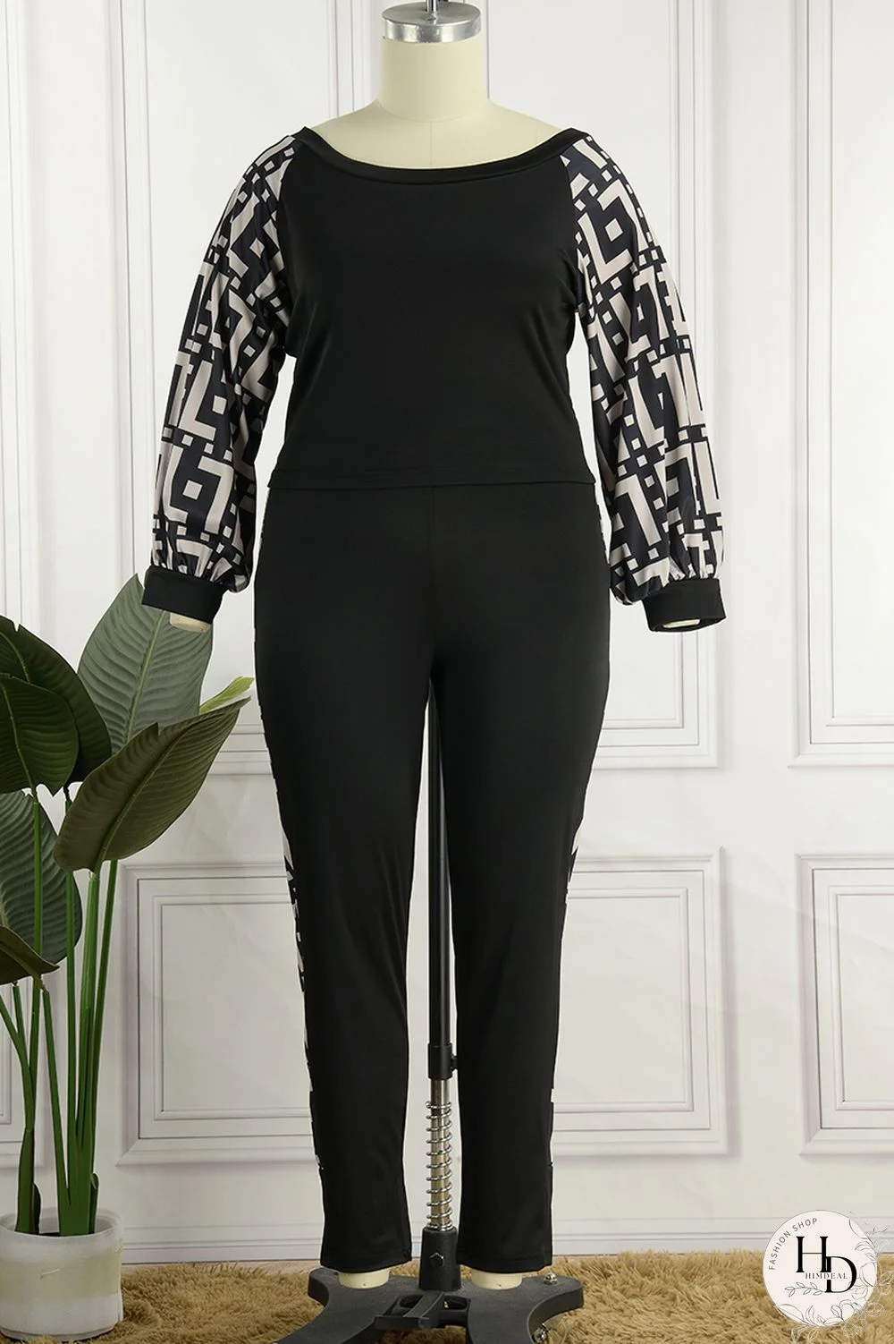 Burgundy Sexy Casual Print Patchwork Contrast O Neck Long Sleeve Two Pieces