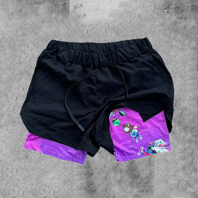 Graduation Performance Graphic Double Layer Men's Gym Shorts - SOPULA
