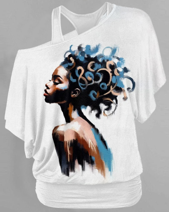 Black Paintings Double Layer 2 Pieces Loose Top T-shirt