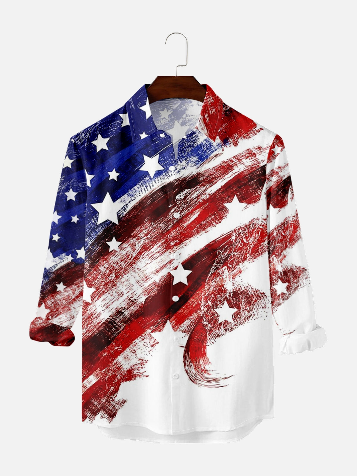 Men's American Flag Creative Design Pattern Long Sleeve Shirt PLUSCLOTHESMAN