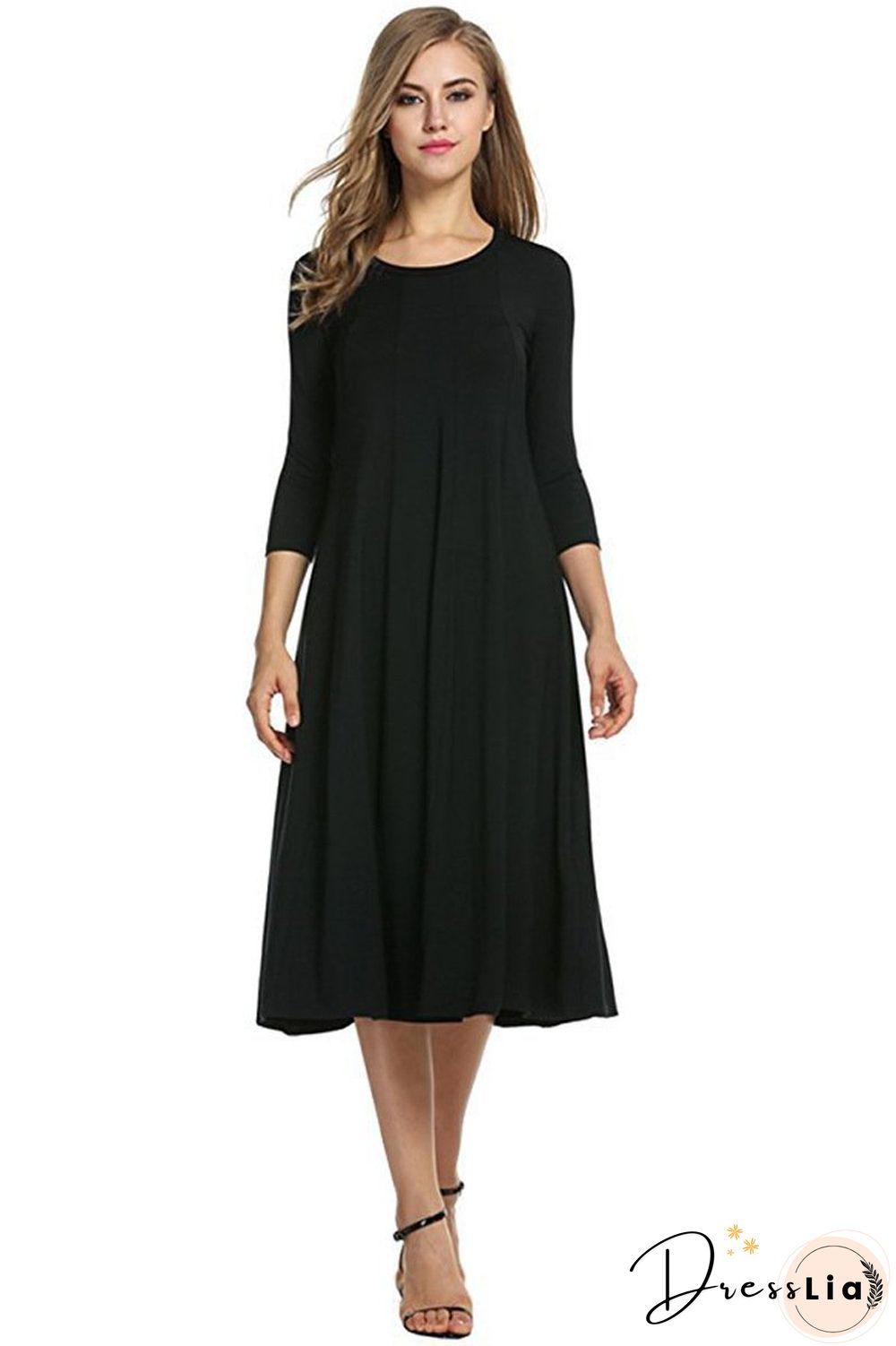 Women Cotton Elegant 3/4 Sleeve Polyester Casual Dresses