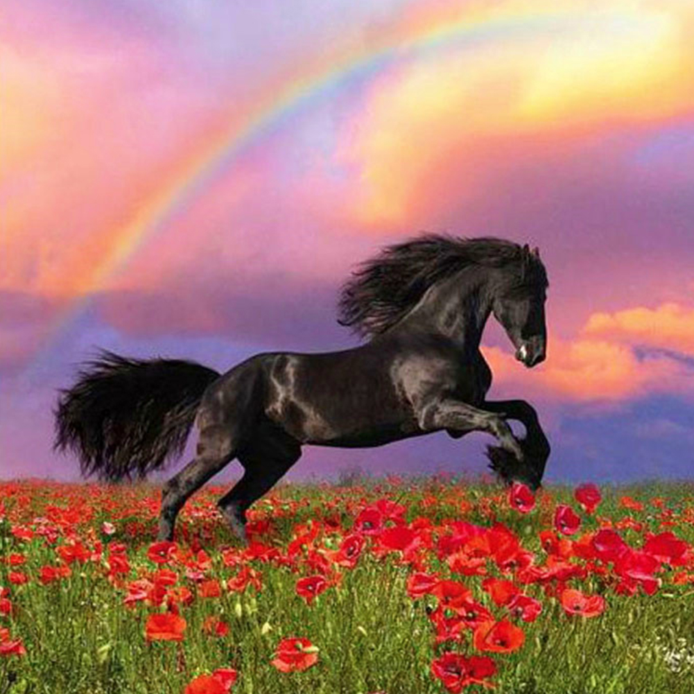 

40*40CM - Square Drill Diamond Painting - Flowers Horse, 501 Original