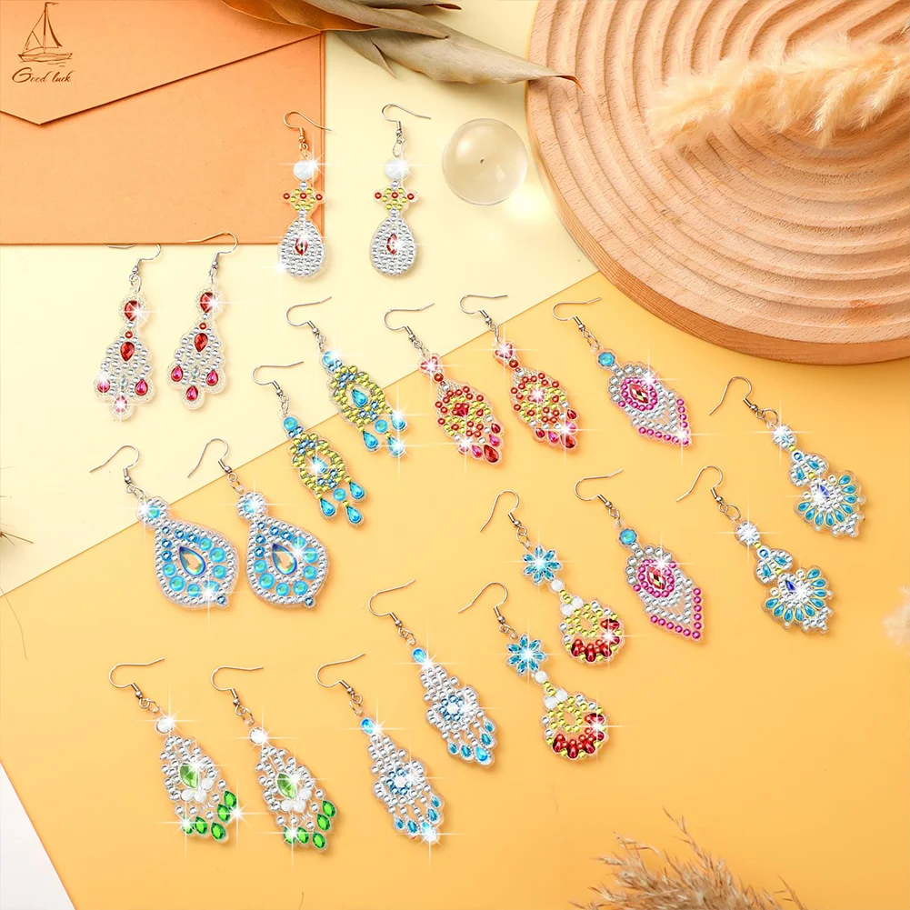 10 Pairs Double Sided Diamond Painting Earrings Gift for Women Girls 