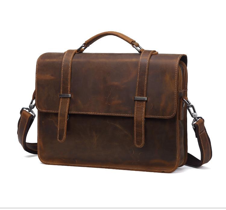 Vintage Crazy Horse Lenther Men's 14" Laptop Briefcase Bags
