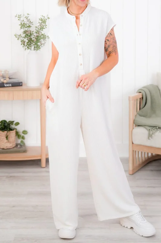 Solid Color Ribbed Short Sleeve Jumpsuit