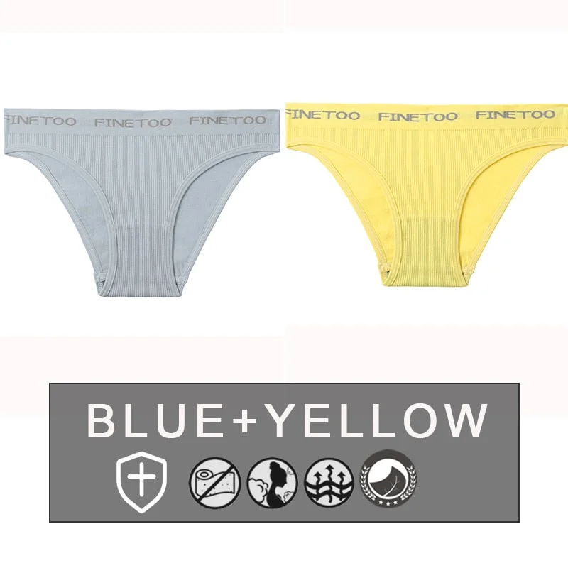 FINETOO 2PCS/Set Women's Seamless Panties Midi-Waist Femme Underpants Briefs Underwear Lingerie Letter Printed 9 Colors Pantys