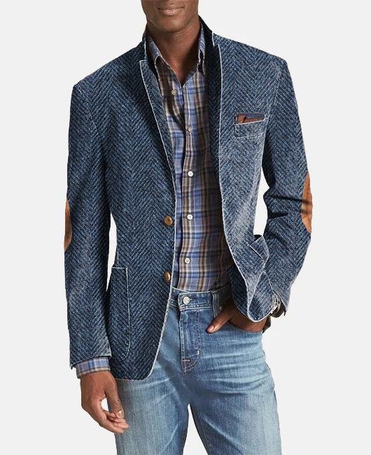 Daily Herringbone Single Breasted Pockets Notch Lapel Patchwork Blazer