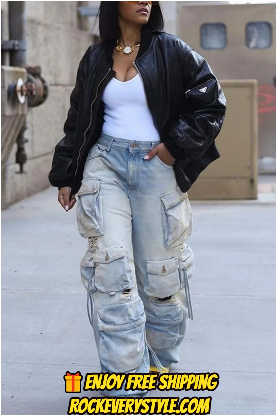 🎁Enjoy free shipping Fashion Multi-dimensional Pocket Washed Cargo Jeans